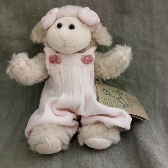 Boyds Bears White Lamb Pink Velvet Overalls 8" Elspethe Ewe Plush Stuffed NWT - Picture 7 of 8